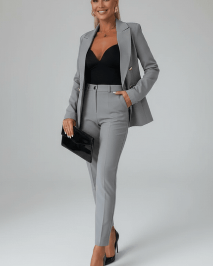 Women's Notched Lapel Blazer and Straight Leg Pant Suit