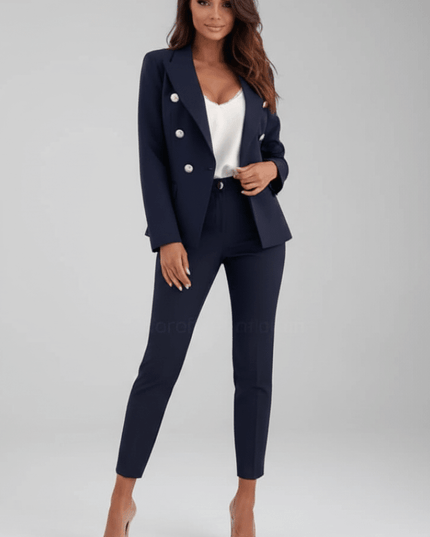 Women's Notched Lapel Blazer and Straight Leg Pant Suit