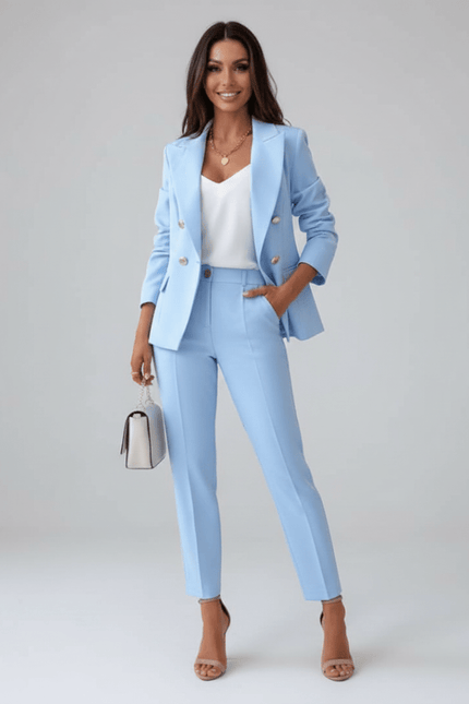 Women's Notched Lapel Blazer and Straight Leg Pant Suit