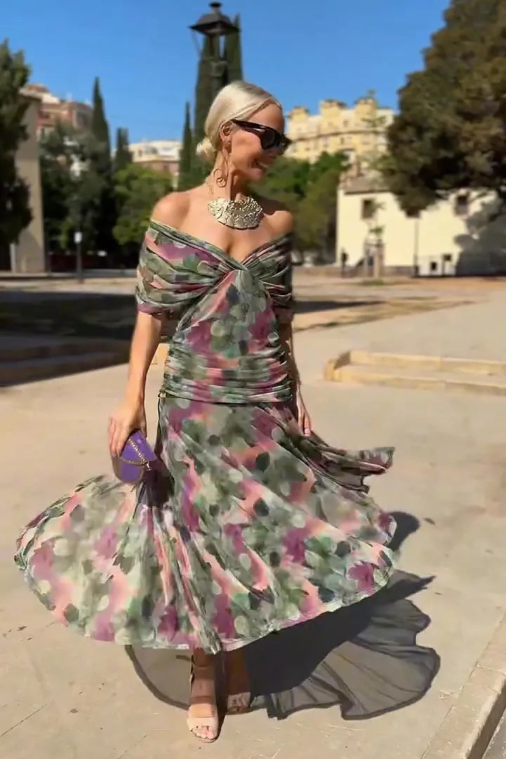 Women Off Shoulder Draped Ruched Midi Dress - product image 10