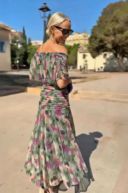 Women Off Shoulder Draped Ruched Midi Dress - product image 13