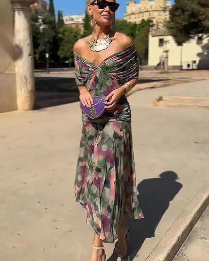 Women Off Shoulder Draped Ruched Midi Dress - product image 3