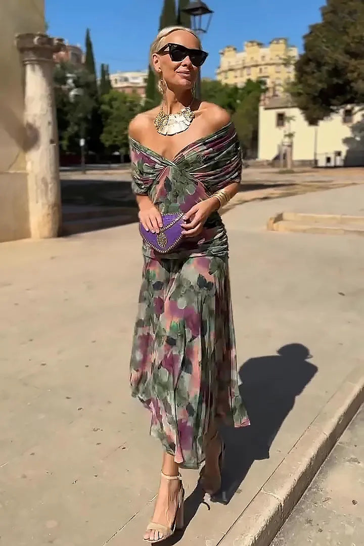 Women Off Shoulder Draped Ruched Midi Dress - product image 3