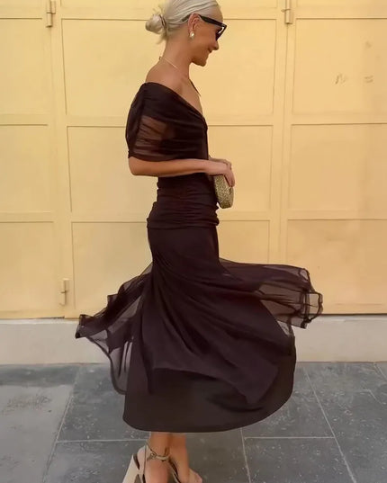 Women Off Shoulder Draped Ruched Midi Dress - product image 5