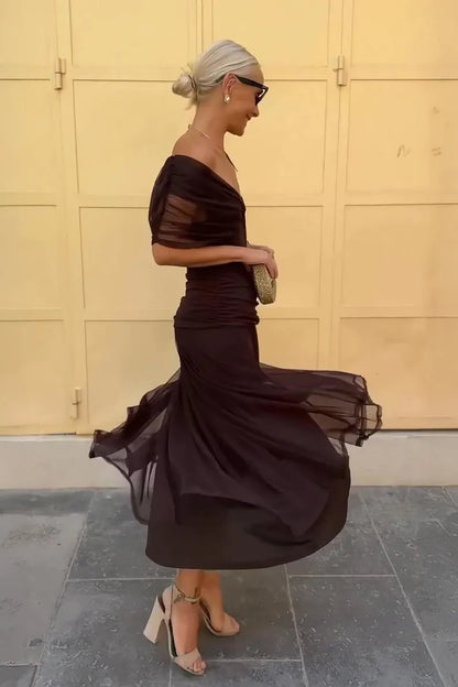 Women Off Shoulder Draped Ruched Midi Dress - product image 5