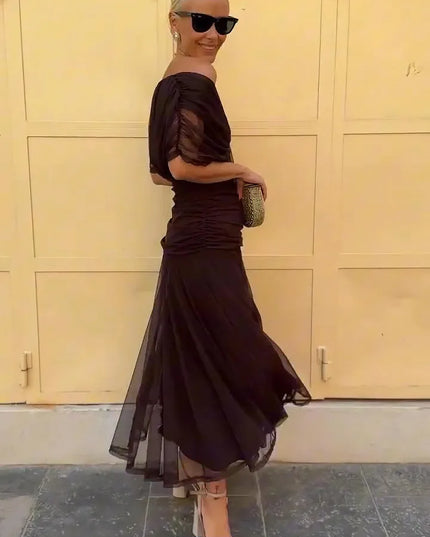 Women Off Shoulder Draped Ruched Midi Dress - product image 9