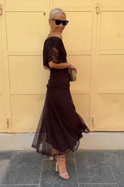Women Off Shoulder Draped Ruched Midi Dress - product image 9