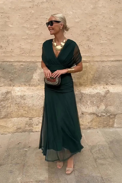 Women Off Shoulder Draped Ruched Midi Dress - product image 1
