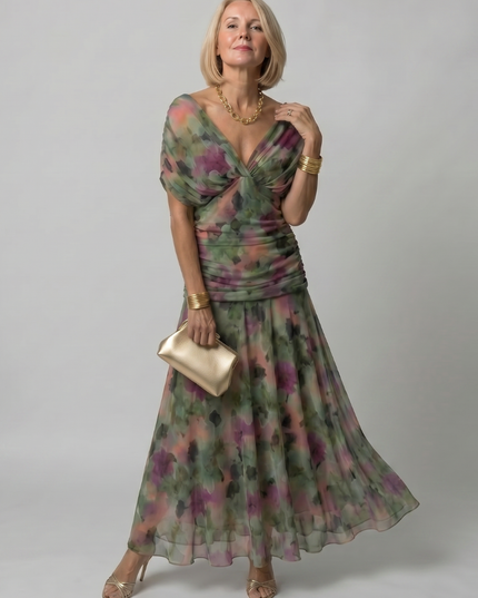Women's Off-Shoulder Floral Mesh Midi Party Dress