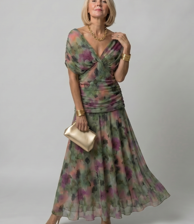 Women's Off-Shoulder Floral Mesh Midi Party Dress