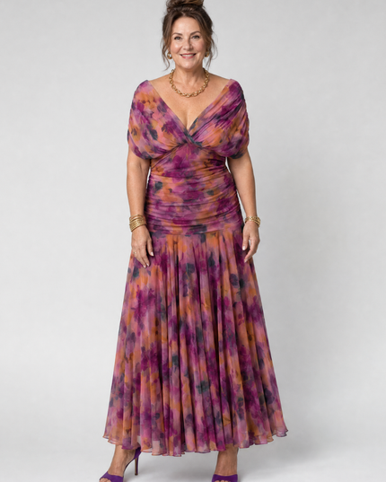 Women's Off-Shoulder Floral Mesh Midi Party Dress
