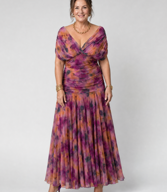 Women's Off-Shoulder Floral Mesh Midi Party Dress