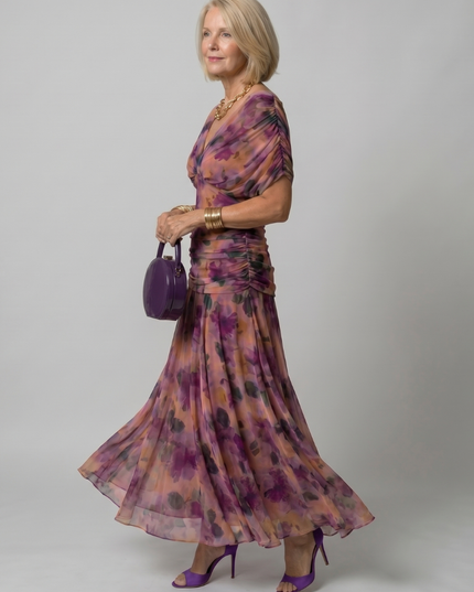 Women's Off-Shoulder Floral Mesh Midi Party Dress