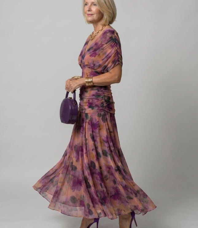 Women's Off-Shoulder Floral Mesh Midi Party Dress