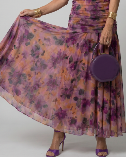 Women's Off-Shoulder Floral Mesh Midi Party Dress