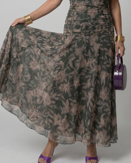 Women's Off-Shoulder Floral Mesh Midi Party Dress
