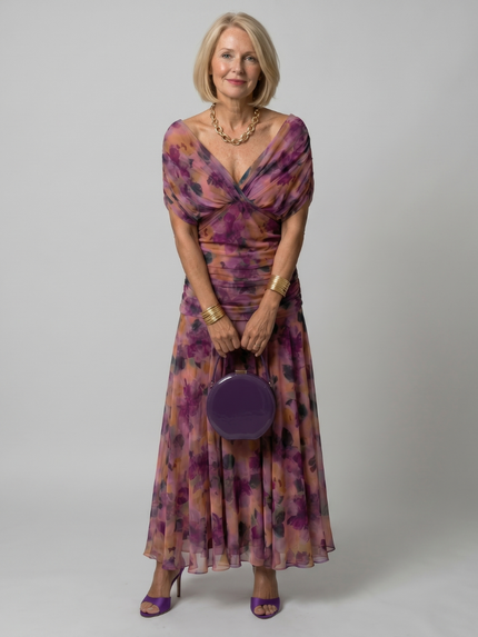Women's Off-Shoulder Floral Mesh Midi Party Dress