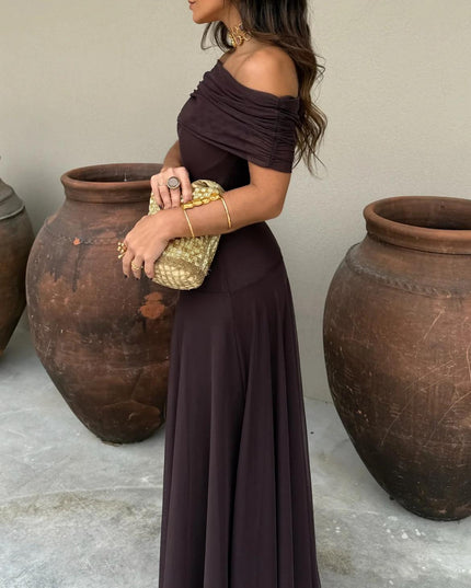 Women's Off-Shoulder Ruched Sheer Skirt Maxi Dress