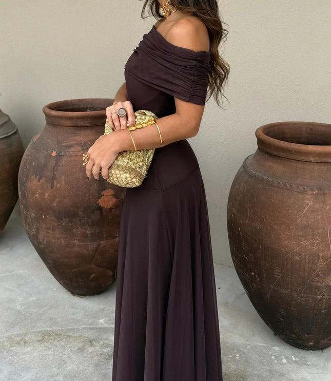Women's Off-Shoulder Ruched Sheer Skirt Maxi Dress