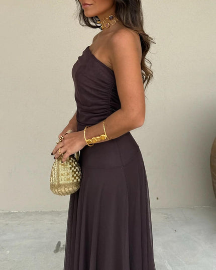 Women's Off-Shoulder Ruched Sheer Skirt Maxi Dress