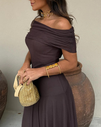 Women's Off-Shoulder Ruched Sheer Skirt Maxi Dress