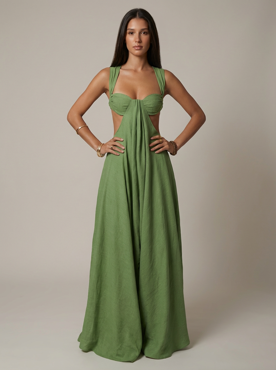 Women's Olive Green V-Neck Summer Wedding Guest Maxi Dress – Cult of Mode