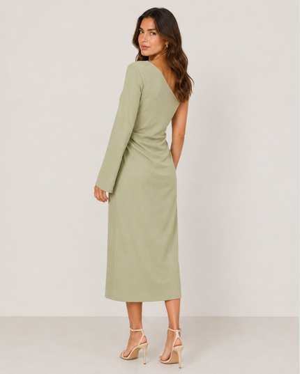 Women's One-Shoulder Dress with Ruched Draping and a Side Slit