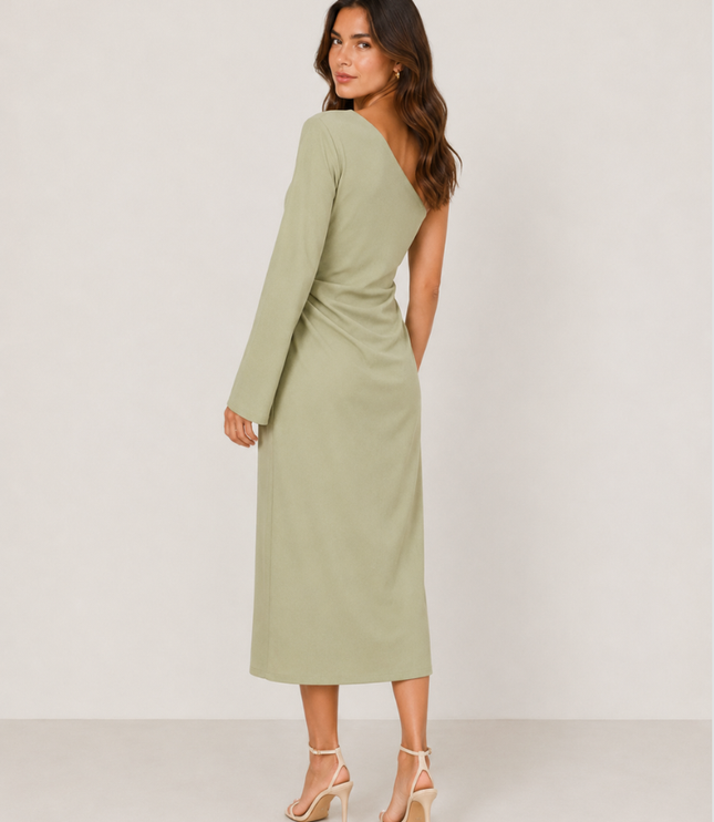 Women's One-Shoulder Dress with Ruched Draping and a Side Slit