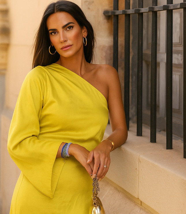Women's One-Shoulder Dress with Ruched Draping and a Side Slit