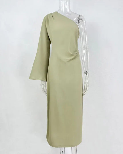 Women's One-Shoulder Dress with Ruched Draping and a Side Slit