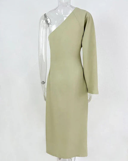Women's One-Shoulder Dress with Ruched Draping and a Side Slit