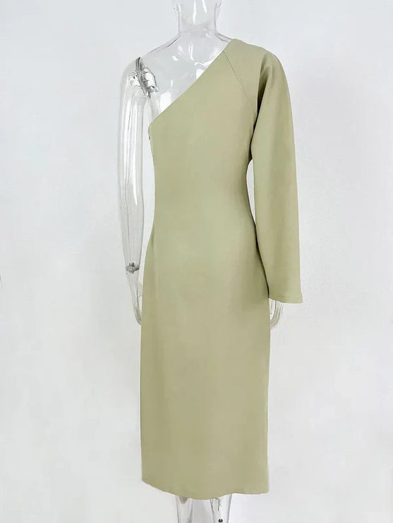 Women's One-Shoulder Dress with Ruched Draping and a Side Slit