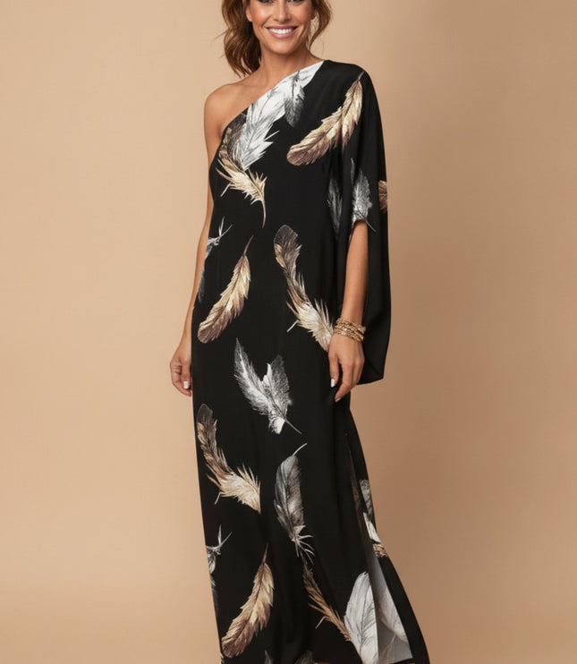 Women's One Shoulder Floral Print Maxi Summer Dress