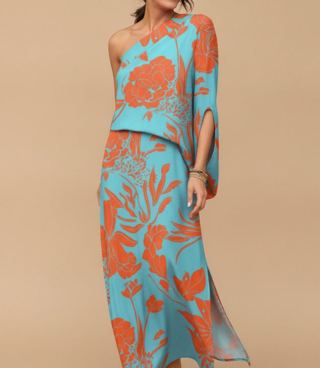 Women's One Shoulder Floral Print Maxi Summer Dress