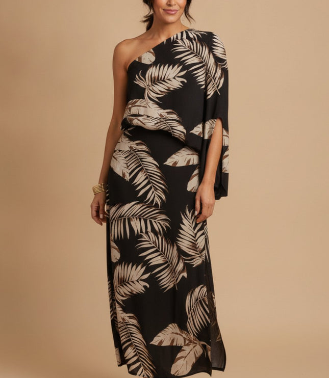 Women's One Shoulder Floral Print Maxi Summer Dress
