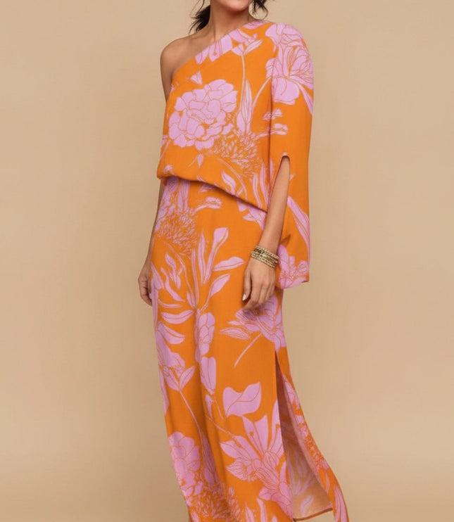 Women's One Shoulder Floral Print Maxi Summer Dress