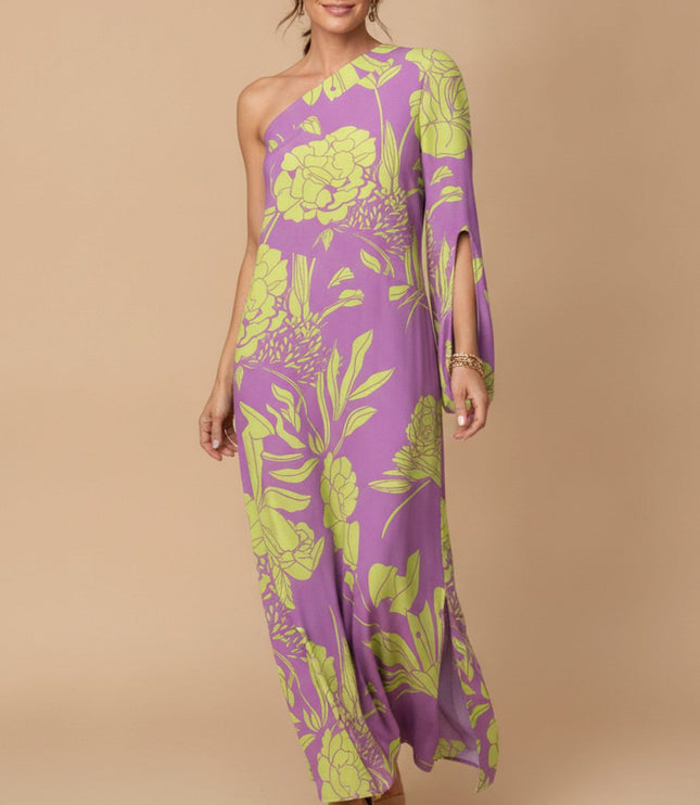 Women's One Shoulder Floral Print Maxi Summer Dress