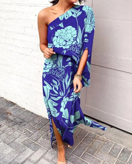 Women's One Shoulder Floral Print Maxi Summer Dress