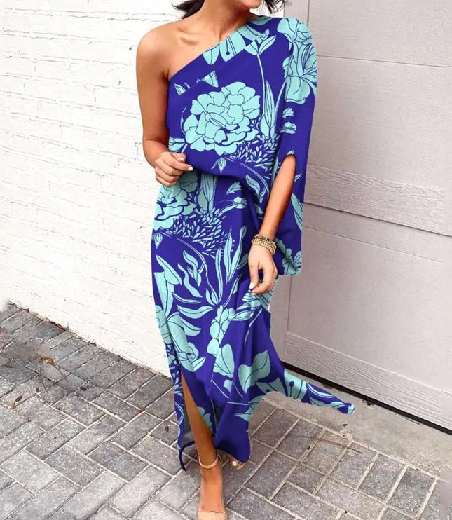 Women's One Shoulder Floral Print Maxi Summer Dress