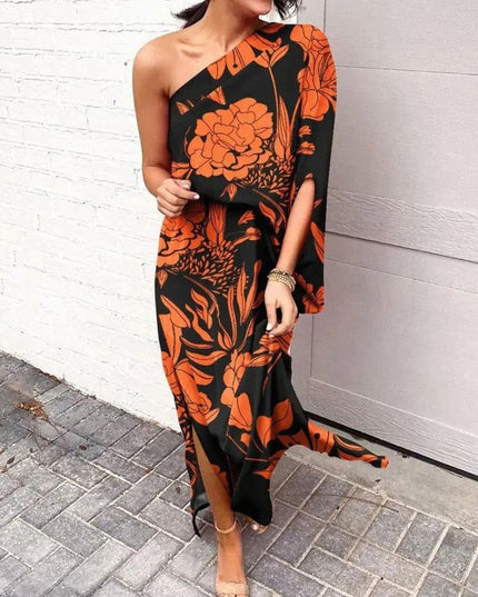 Women's One Shoulder Floral Print Maxi Summer Dress