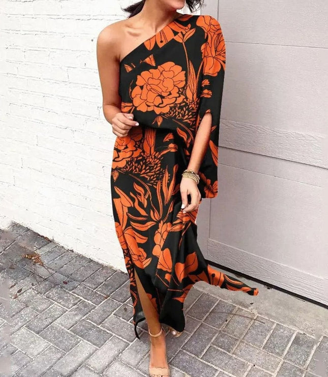 Women's One Shoulder Floral Print Maxi Summer Dress