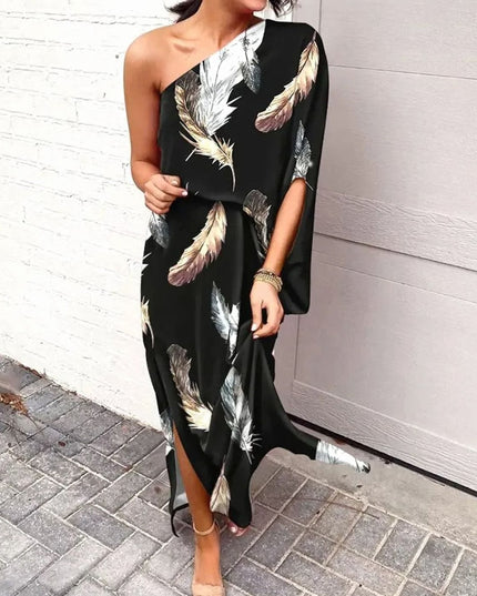 Women's One Shoulder Floral Print Maxi Summer Dress