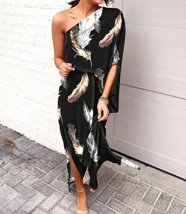 Women's One Shoulder Floral Print Maxi Summer Dress