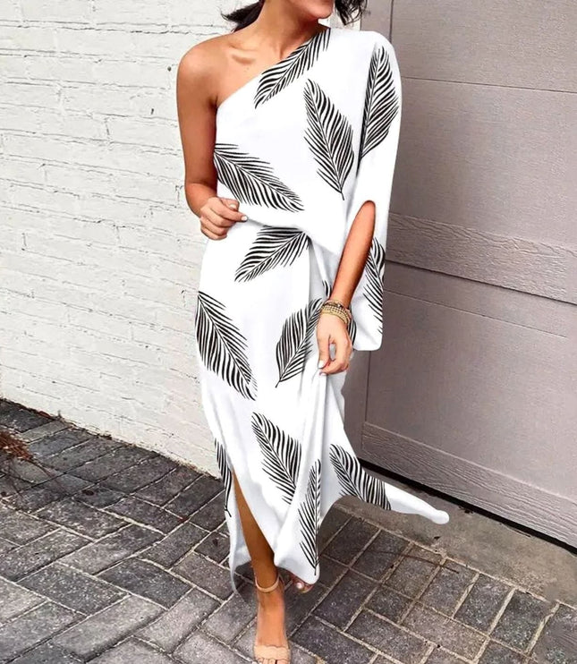 Women's One Shoulder Floral Print Maxi Summer Dress