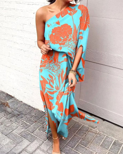 Women's One Shoulder Floral Print Maxi Summer Dress