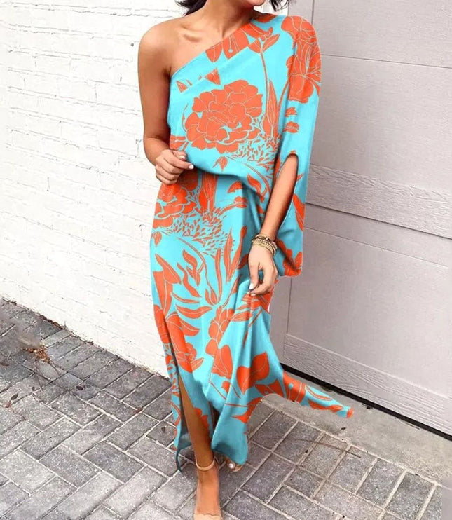 Women's One Shoulder Floral Print Maxi Summer Dress