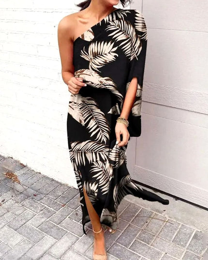 Women's One Shoulder Floral Print Maxi Summer Dress