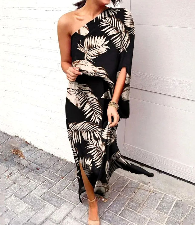 Women's One Shoulder Floral Print Maxi Summer Dress