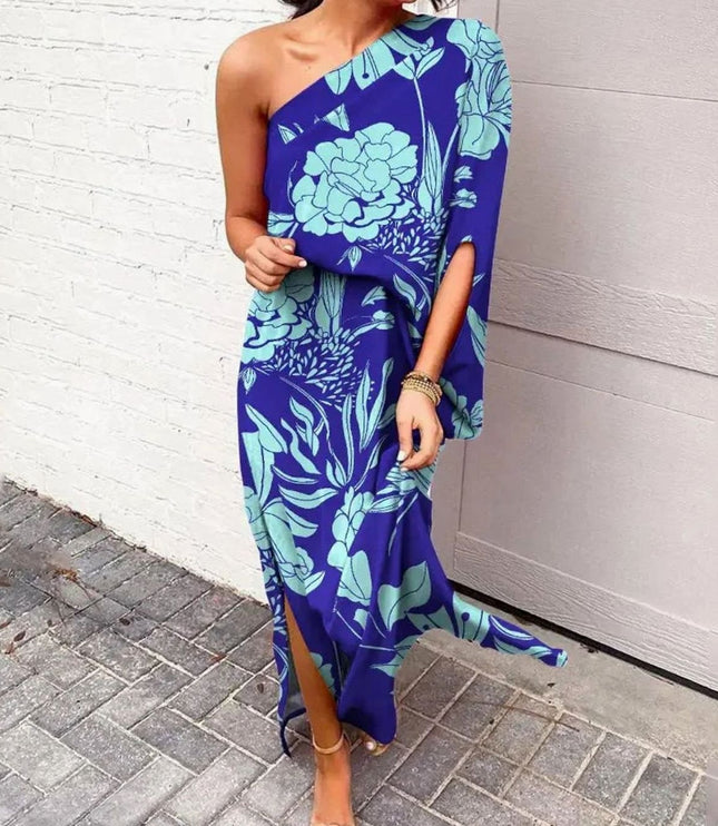 Women's One Shoulder Floral Print Maxi Summer Dress