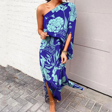 Women's One Shoulder Floral Print Maxi Summer Dress